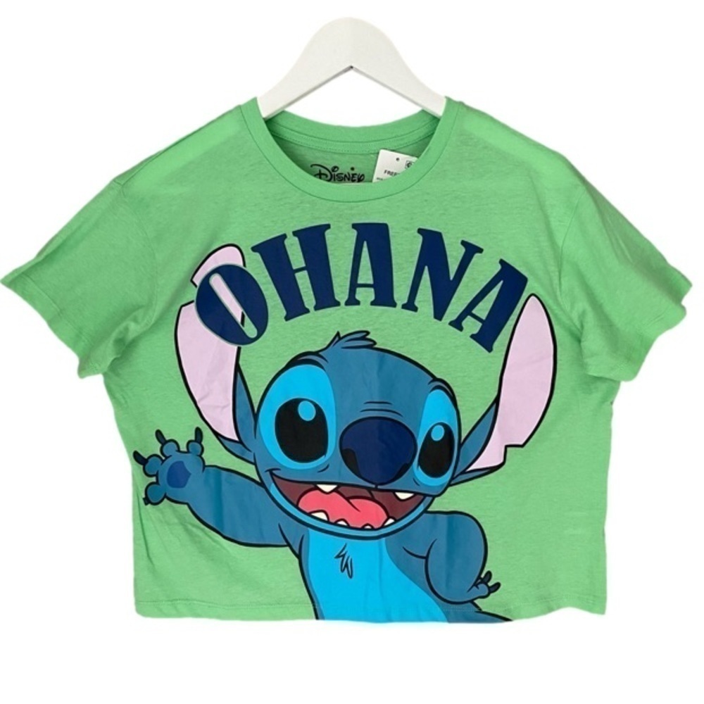 DISNEY Lilo & Stitch Crop Tee Ohana (Family) Short Sleeve Mint Green Size L NWT